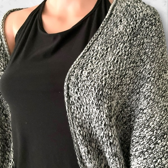 OBOE Sweater Cocoon Open Front SZ M/L Black White Gray Chunky Oversize Boho Knit - Picture 9 of 9